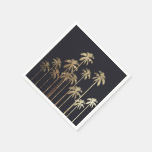 Serviette En Papier Palmiers tropicaux d'or fascinant sur le noir