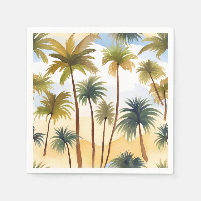 Serviette En Papier Palmiers tropicaux | Peinture aquarelle sur la pla (Devant)