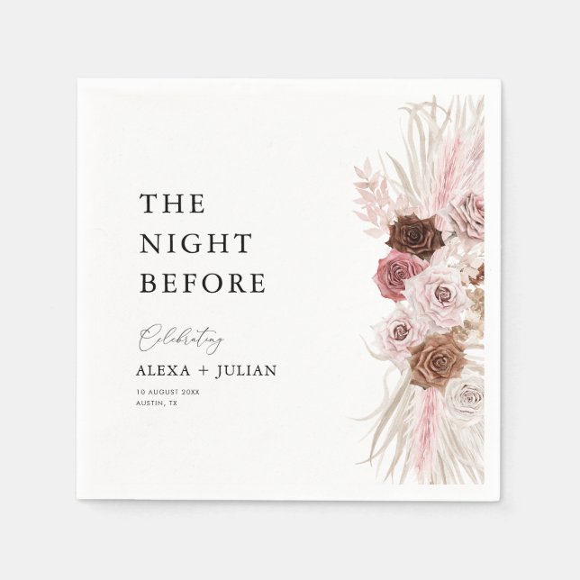 Serviette En Papier Pampas aquarelle herbe rose pâle nuit avant (Devant)