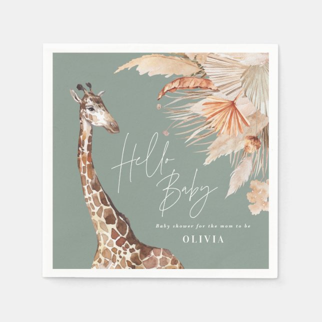 Serviette En Papier Pampas botanique herbe girafe safari sauge vert (Devant)