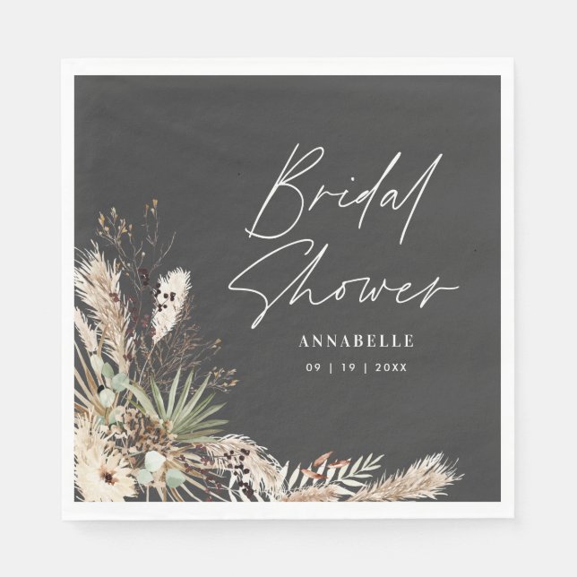 Serviette En Papier Pampas douche nuptiale herbe boho moderne élégante (Devant)