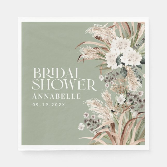 Serviette En Papier Pampas douche nuptiale moderne élégant vert sauge (Devant)