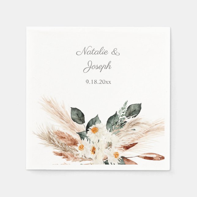 Serviette En Papier Pampas en cuivre Boho & Floral Beige - Napkins bla (Devant)
