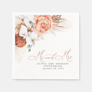 Serviette En Papier Pampas Floral Terracotta Mariage en herbe
