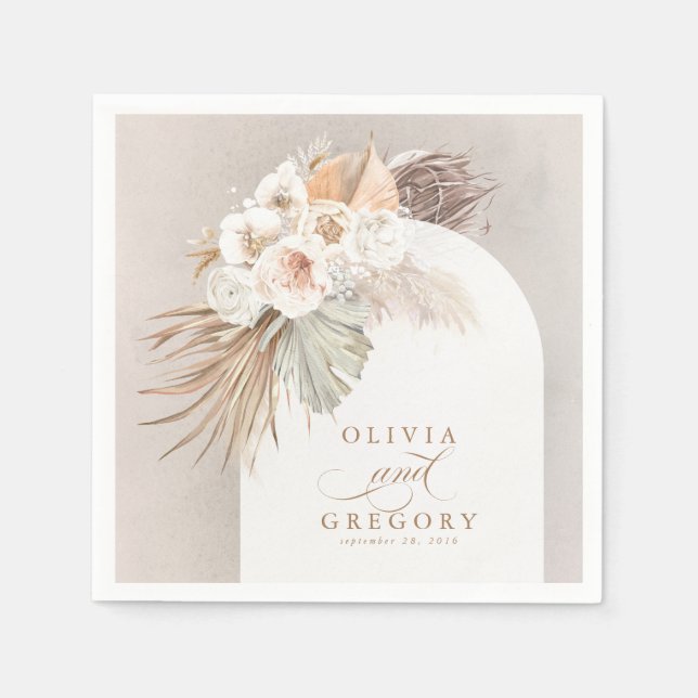 Serviette En Papier Pampas Grass Blanc Floral Mariage Boho (Devant)