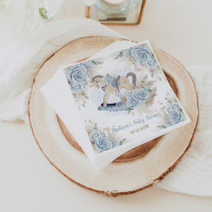 Serviette En Papier Pampas Grass Blue Floral Rocse Baby shower