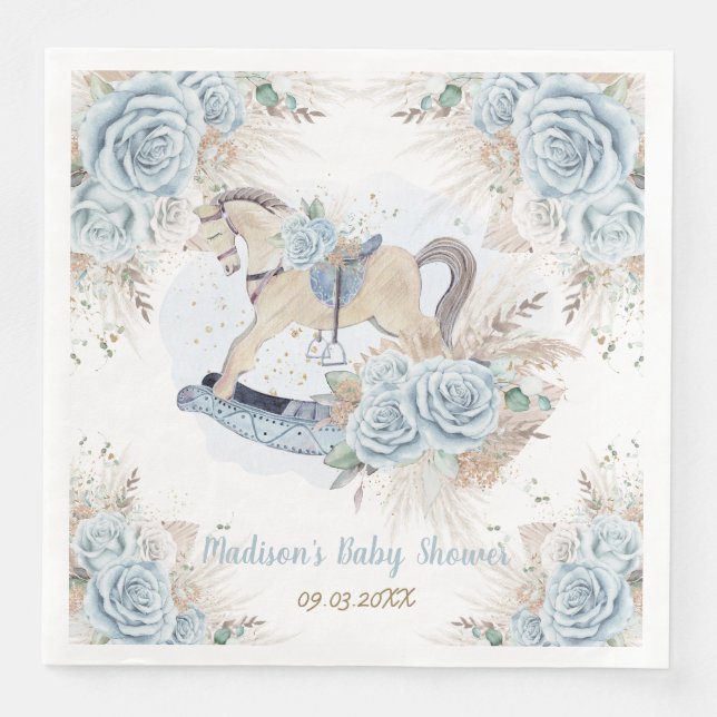 Serviette En Papier Pampas Grass Blue Floral Rocse Baby shower (Devant)