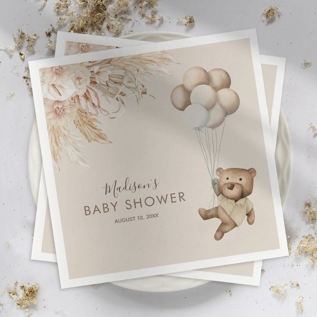 Serviette En Papier Pampas Grass Boho Teddy Bear Baby shower Naples (Créateur téléchargé)