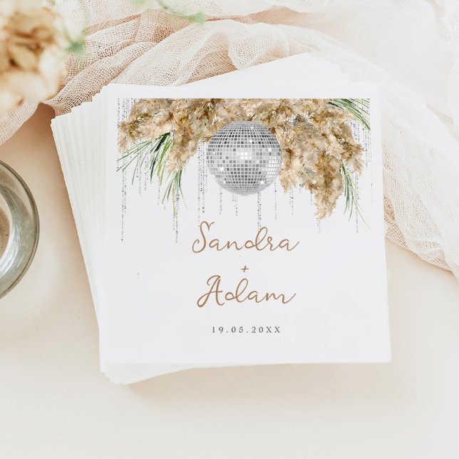 Serviette En Papier Pampas Grass Disco Ball Boho Mariage (Créateur téléchargé)