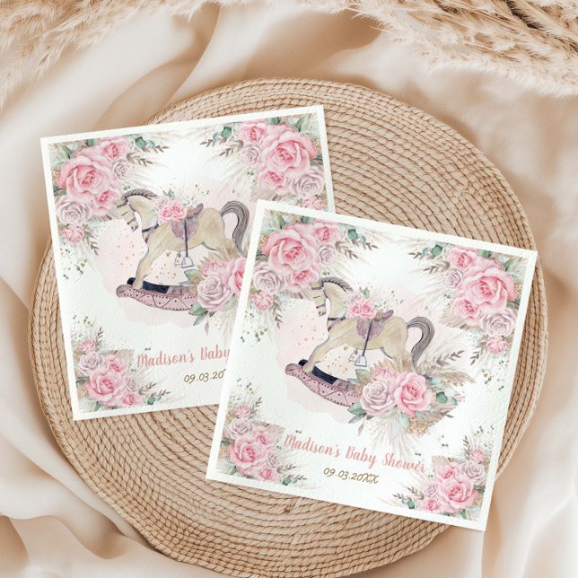Serviette En Papier Pampas Grass rose Floral Rocse Baby shower (Créateur téléchargé)