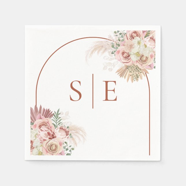 Serviette En Papier Pampas Grass Terracotta Arche Monogramme (Devant)