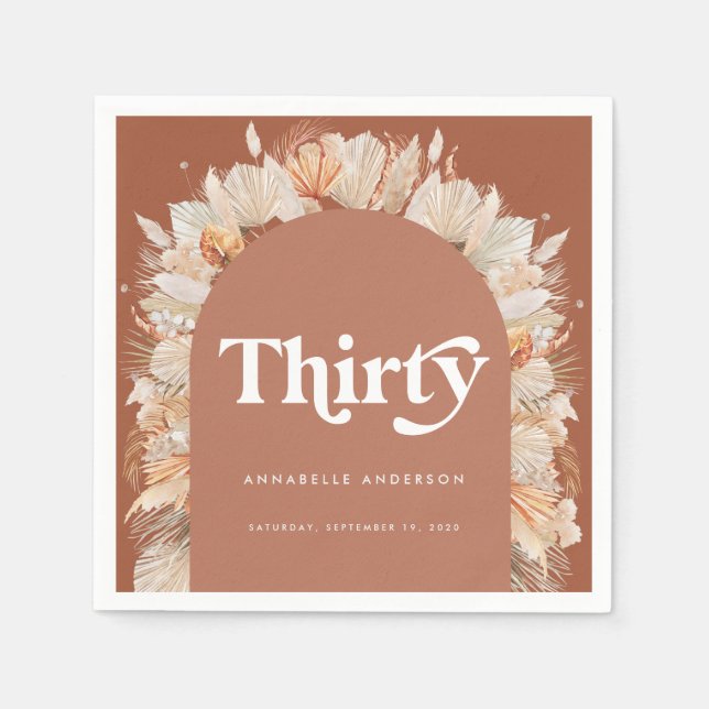 Serviette En Papier Pampas moderne herbe terre cuite 30e anniversaire (Devant)