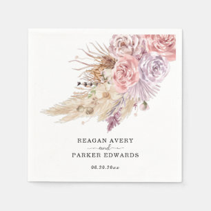 Serviette En Papier Pampas personnalisé Grass Floral Purple Mariage