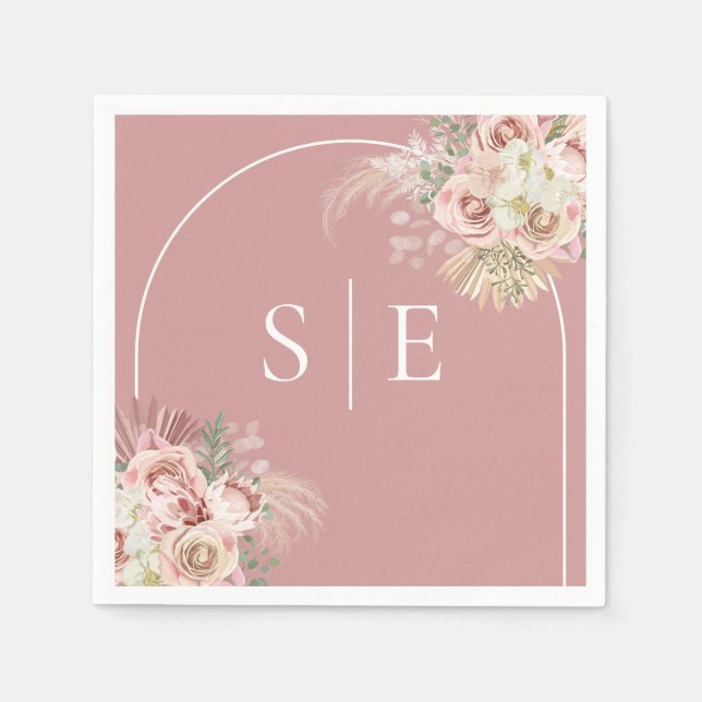 Serviette En Papier Pampas Rose Dusté Arche en laiton Monogramme servi (Devant)