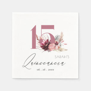 Serviette En Papier Pampas rose Floral Grass Quinceanera 15e anniversa