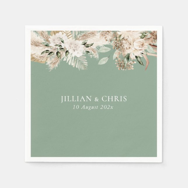 Serviette En Papier pampes herbe sauge vert mariage (Devant)