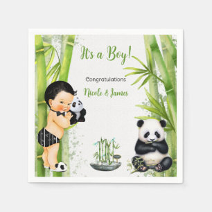 Serviette En Papier Panda Bamboo Thème Baby Boy Black White Green