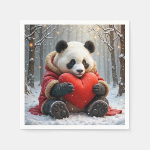 Serviette En Papier Panda Bear frappe un Coussin de coeur rouge