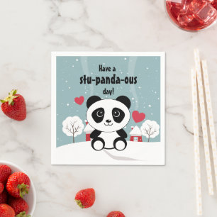 Serviette En Papier Panda Bébé Cute En Hiver Gris Neige