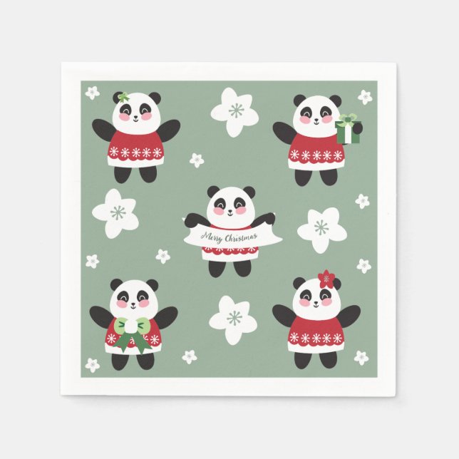 Serviette En Papier Panda en fleur de cerisier de Noël (Devant)