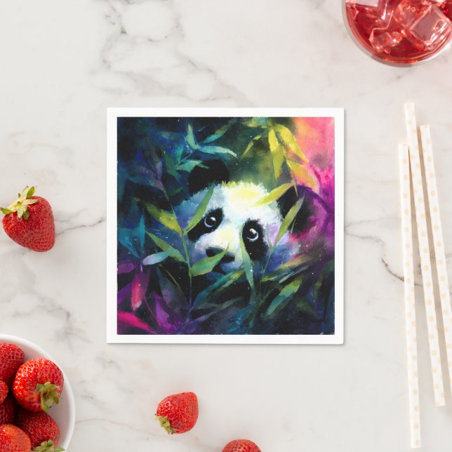 Serviette En Papier Panda Peeking Bamboo Aquarelle (En situation)