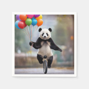 Serviette En Papier Panda sur un monocycle avec un bouquet de ballons