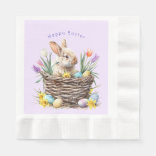 Serviette En Papier Panier d'oeufs de lapin de Pâques Tulipes de print