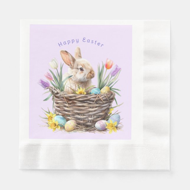 Serviette En Papier Panier d'œufs de lapin de Pâques Tulipes de printe (Devant)