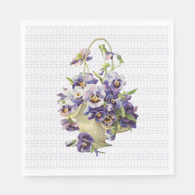 Serviette En Papier Panier en Pansy Violet sur dentelle Eyelet (Devant)