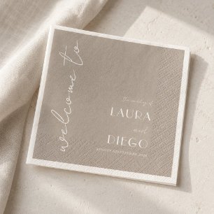 Serviette En Papier Panneau de bienvenue pour mariage simple et neutre