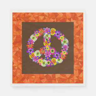 Serviette En Papier Panneau de Paix Floral Brown avec orange