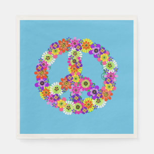 Serviette En Papier Panneau de paix Floral sur bleu