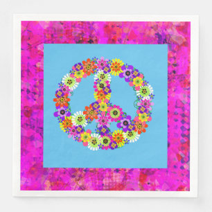 Serviette En Papier Panneau de paix Floral sur Pétales Bleues