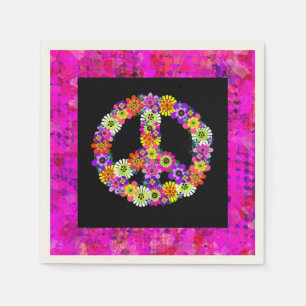 Serviette En Papier Panneau de paix Floral sur pétales noirs