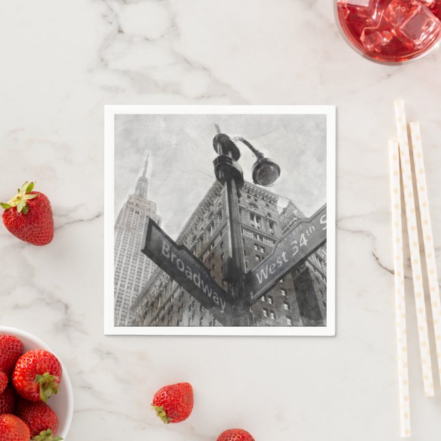 Serviette En Papier Panneau de rue Broadway Watercolor - NYC (En situation)