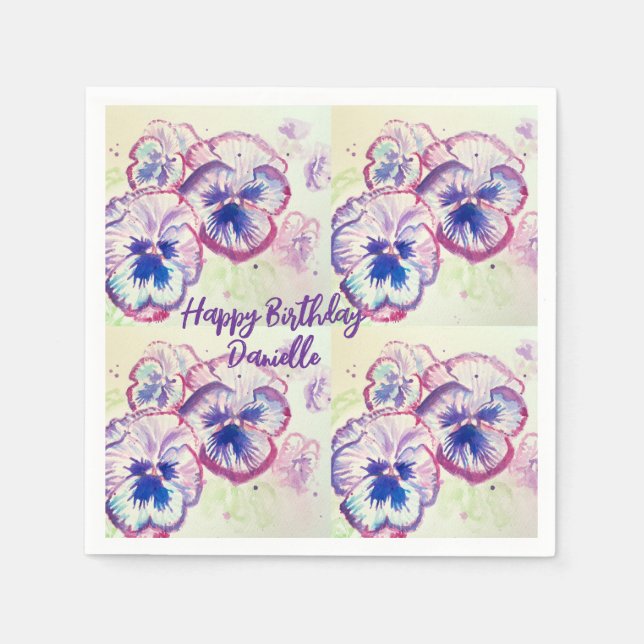 Serviette En Papier Pansies Pansy Fleur violet Rose floral (Devant)