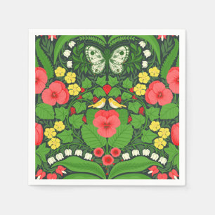 Serviette En Papier Pansies rouges, oiseaux et papillons