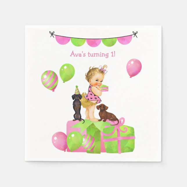 Serviette En Papier Pantalon roufflé bébé fille Dachshund serviettes (Devant)