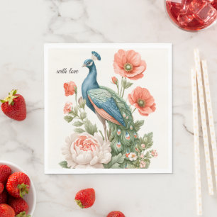 Serviette En Papier Paon de mariage botanique vintage Table élégante