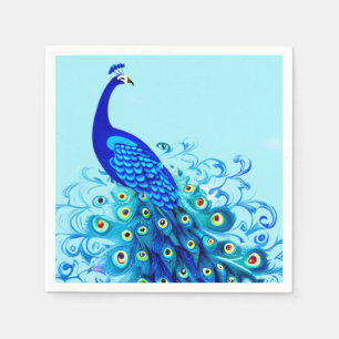 Serviette En Papier Paon en turquoise et bleu de cobalt