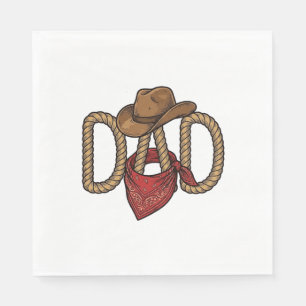 Serviette En Papier Papa Cowboy Corda Chapeau Bandana Gravure Vintage