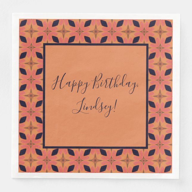 Serviette En Papier Papaya Orange et Black Retro Motif Tropical (Devant)