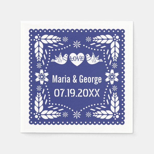 Serviette En Papier Papel picado inséparables bleu foncé mariage fiest (Devant)