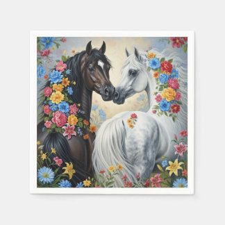 Serviette En Papier Paper Napkin Horses framed in flowers