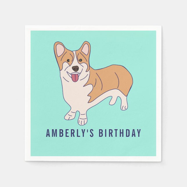 Serviette En Papier Paper Napkin Personalized Corgi Dog Birthday (Devant)
