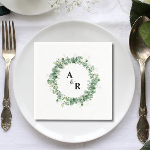 Serviette En Papier Papeterie de mariage à monogramme de verdure minim