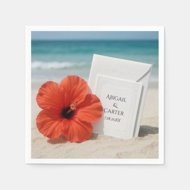 Serviette En Papier Papeterie De Mariage De Plage Avec Fleur Hibiscus (Devant)