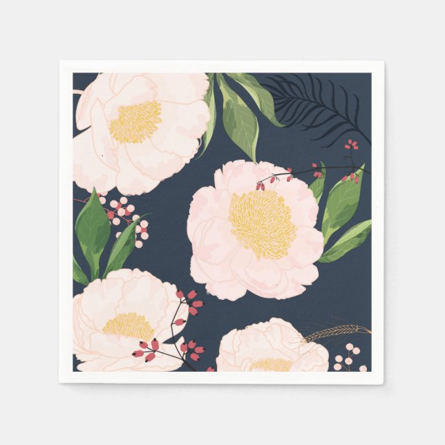 Serviette En Papier Papier à cocktails Napkine Fleurs florales blanche (Devant)