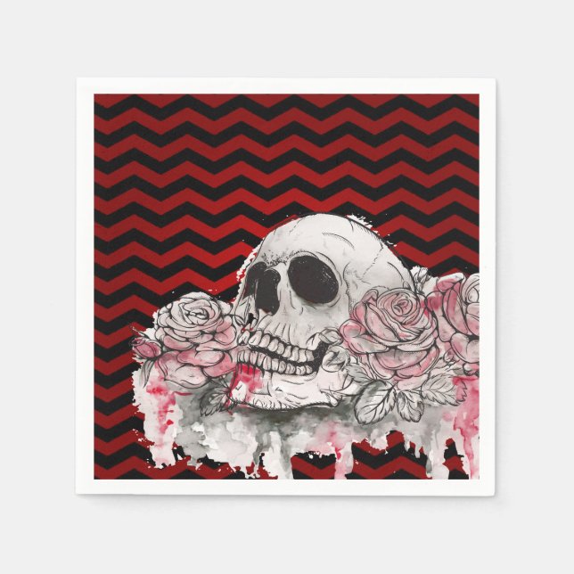 Serviette En Papier Papier à cocktails Napkinskull Rose goth Chevron n (Devant)