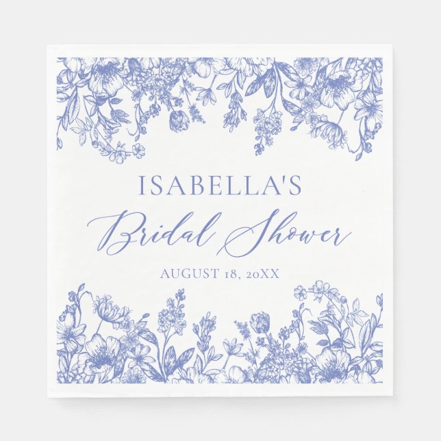 Serviette En Papier Papier à Fête des mariées vintage bleu floral (Devant)